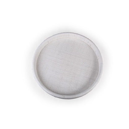 Atlas Lighting Akio 24in Round Serving Tray | White Hand-Wrapped Rattan and Wood | Living Room & Kitchen Display | Model AC11019-01