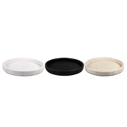 Atlas Lighting Akio 24in Round Serving Tray | White Hand-Wrapped Rattan and Wood | Living Room & Kitchen Display | Model AC11019-01