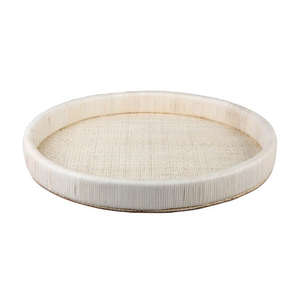 Atlas Lighting Akio 24in Round Serving Tray | Natural Hand-Wrapped Rattan and Wood | Living Room & Kitchen Display | Model AC11019-02
