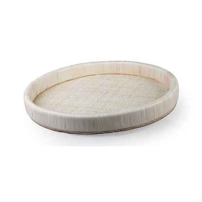Atlas Lighting Akio 24in Round Serving Tray | Natural Hand-Wrapped Rattan and Wood | Living Room & Kitchen Display | Model AC11019-02