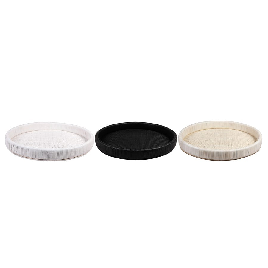 Atlas Lighting Akio 24in Round Serving Tray | Natural Hand-Wrapped Rattan and Wood | Living Room & Kitchen Display | Model AC11019-02
