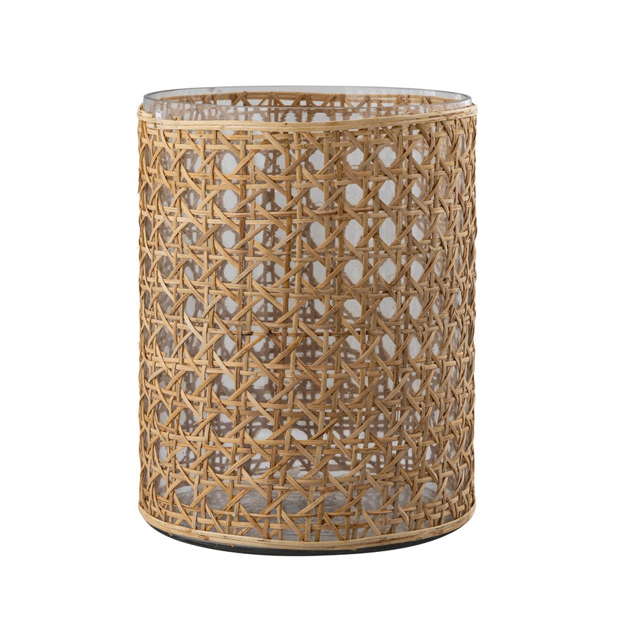 Atlas Lighting Alys Medium Vase | Natural Rattan and Clear Glass | Coastal Living Room & Entryway Decor | 9 x 9 x 12 in | Model AC11029-01