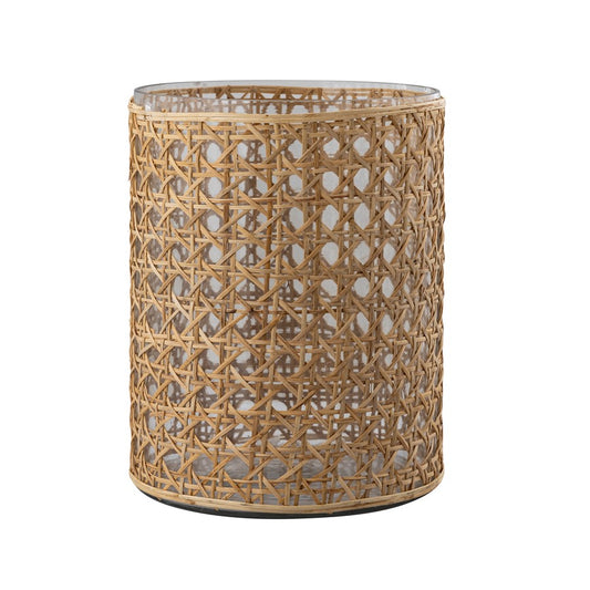 Atlas Lighting Alys Medium Vase | Natural Rattan and Clear Glass | Coastal Living Room & Entryway Decor | 9 x 9 x 12 in | Model AC11029-01