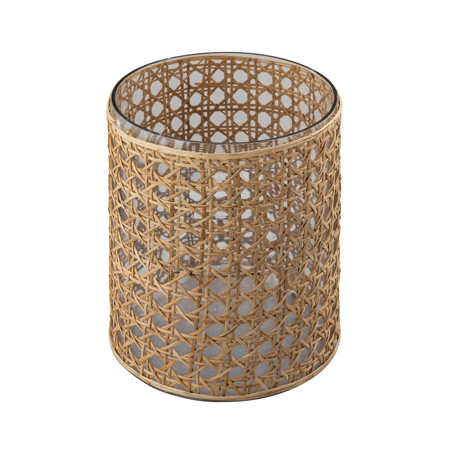 Atlas Lighting Alys Medium Vase | Natural Rattan and Clear Glass | Coastal Living Room & Entryway Decor | 9 x 9 x 12 in | Model AC11029-01
