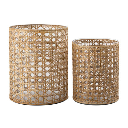 Atlas Lighting Alys Medium Vase | Natural Rattan and Clear Glass | Coastal Living Room & Entryway Decor | 9 x 9 x 12 in | Model AC11029-01
