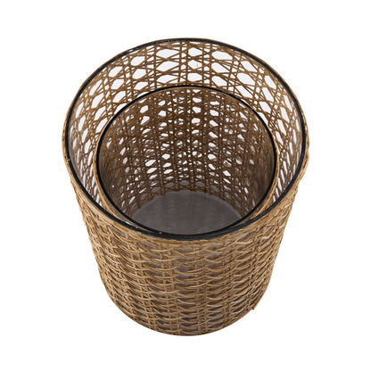 Atlas Lighting Alys Medium Vase | Natural Rattan and Clear Glass | Coastal Living Room & Entryway Decor | 9 x 9 x 12 in | Model AC11029-01
