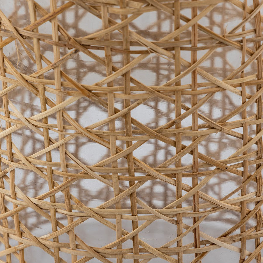 Atlas Lighting Alys Large Vase | Natural Rattan and Clear Glass | Coastal Living Room & Entryway Decor | 11 x 11 x 14 in | Model AC11029-02