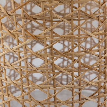 Atlas Lighting Alys Large Vase | Natural Rattan and Clear Glass | Coastal Living Room & Entryway Decor | 11 x 11 x 14 in | Model AC11029-02
