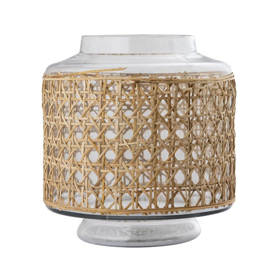Atlas Lighting Alys Small Vase | Natural Rattan and Clear Glass | Coastal Living Room & Entryway Decor | 10 x 10 x 9.75 in | Model AC11030-01