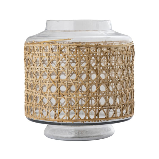 Atlas Lighting Alys Small Vase | Natural Rattan and Clear Glass | Coastal Living Room & Entryway Decor | 10 x 10 x 9.75 in | Model AC11030-01