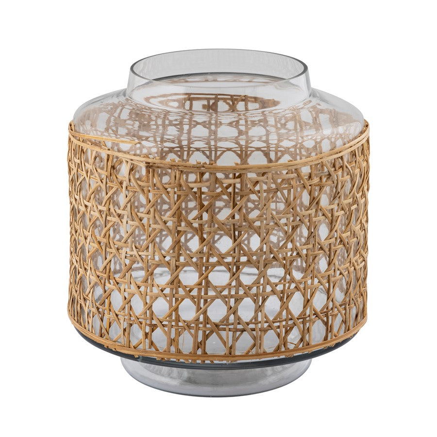 Atlas Lighting Alys Small Vase | Natural Rattan and Clear Glass | Coastal Living Room & Entryway Decor | 10 x 10 x 9.75 in | Model AC11030-01