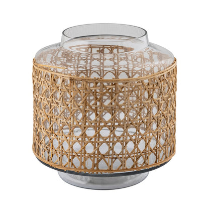 Atlas Lighting Alys Small Vase | Natural Rattan and Clear Glass | Coastal Living Room & Entryway Decor | 10 x 10 x 9.75 in | Model AC11030-01