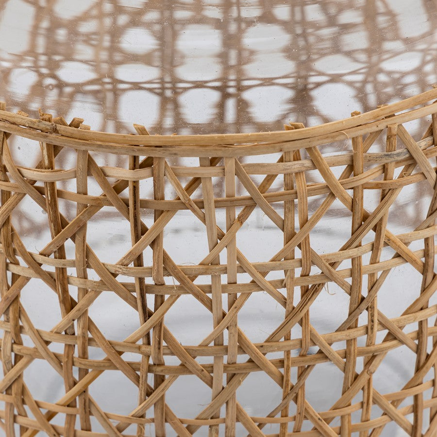 Atlas Lighting Alys Small Vase | Natural Rattan and Clear Glass | Coastal Living Room & Entryway Decor | 10 x 10 x 9.75 in | Model AC11030-01