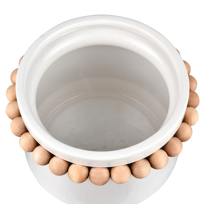 Atlas Lighting Anders Large Vase | Glossy White Earthenware with Natural Wood Beads | Coastal Living Room & Entryway Decor | Model AC11035-02