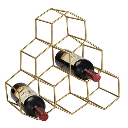 Atlas Lighting Angular Study Wine Rack | Gold Metal Honeycomb | Modern Kitchen & Bar Counter Decor | 14 x 6.5 x 13.75 in | Model AC11038-01