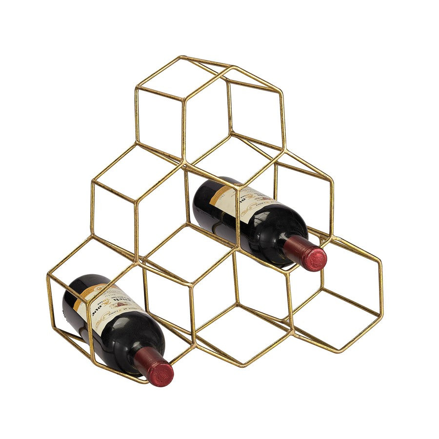 Atlas Lighting Angular Study Wine Rack | Gold Metal Honeycomb | Modern Kitchen & Bar Counter Decor | 14 x 6.5 x 13.75 in | Model AC11038-01