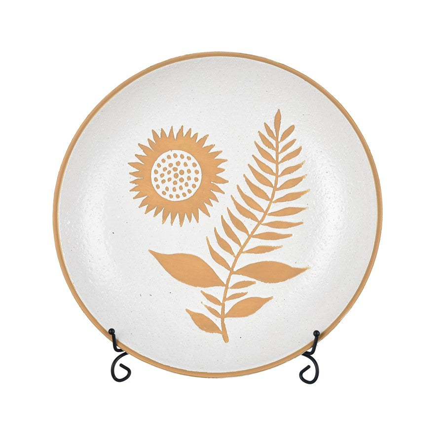Atlas Lighting Annie Charger 15.5in Decorative Plate | White Earthenware with Sunflower Motif | Entryway & Dining Table Accent | Model AC11039-01
