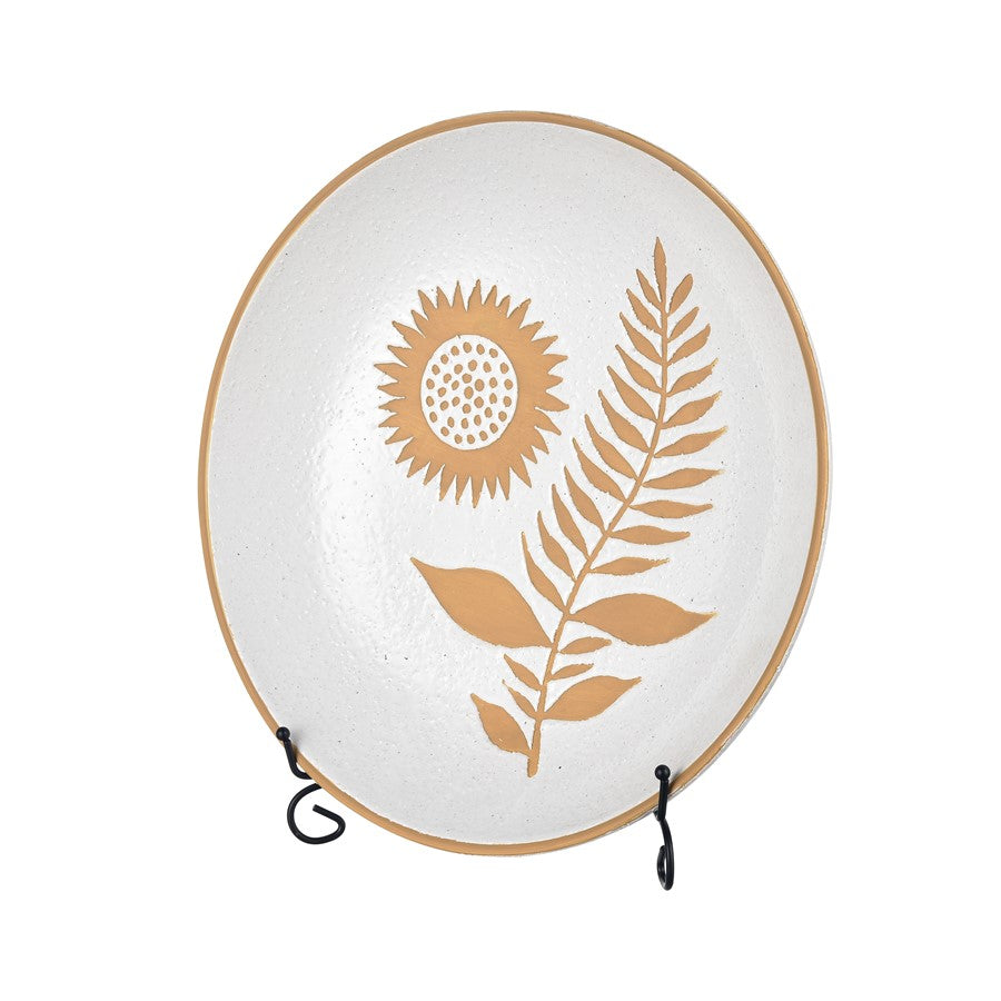 Atlas Lighting Annie Charger 15.5in Decorative Plate | White Earthenware with Sunflower Motif | Entryway & Dining Table Accent | Model AC11039-01