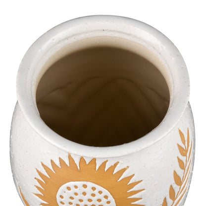 Atlas Lighting Annie Medium Vase 8.5in | White Earthenware with Sunflower Motif | Living Room & Entryway Decor | Model AC11040-01