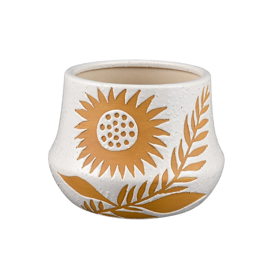 Atlas Lighting Annie Small Vase 5.25in | White Earthenware with Sunflower Motif | Shelf & Tabletop Decor | 7.25 x 7.25 x 5.25 in | Model AC11041-01
