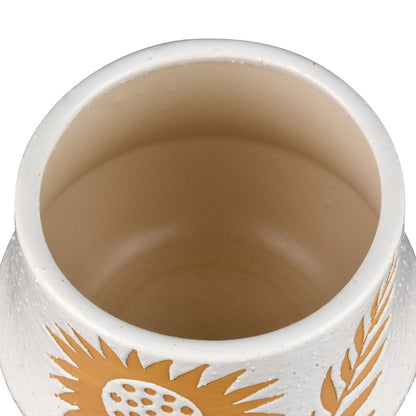 Atlas Lighting Annie Small Vase 5.25in | White Earthenware with Sunflower Motif | Shelf & Tabletop Decor | 7.25 x 7.25 x 5.25 in | Model AC11041-01
