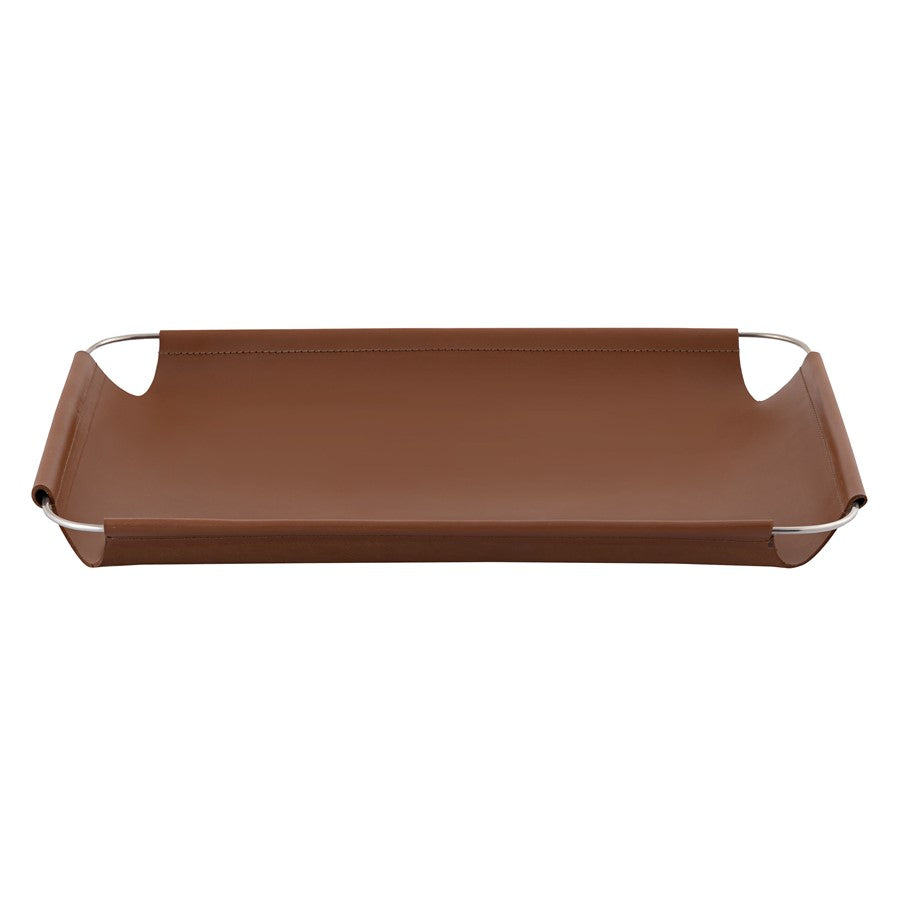 Atlas Lighting Anyon Tray 22.5in Serving Tray | Natural Leather with Nickel Frame | Coffee Table & Entryway Organizer | Model AC11042-01