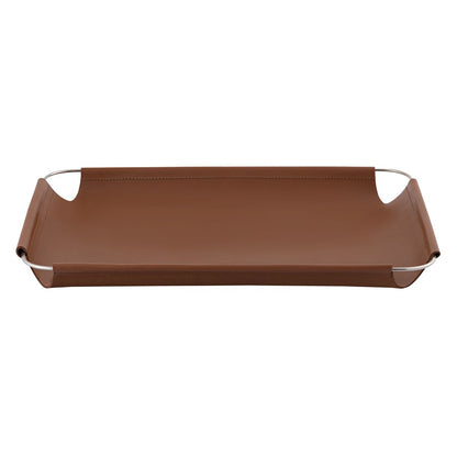 Atlas Lighting Anyon Tray 22.5in Serving Tray | Natural Leather with Nickel Frame | Coffee Table & Entryway Organizer | Model AC11042-01