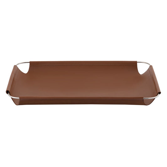 Atlas Lighting Anyon Tray 22.5in Serving Tray | Natural Leather with Nickel Frame | Coffee Table & Entryway Organizer | Model AC11042-01