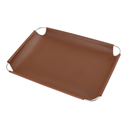 Atlas Lighting Anyon Tray 22.5in Serving Tray | Natural Leather with Nickel Frame | Coffee Table & Entryway Organizer | Model AC11042-01