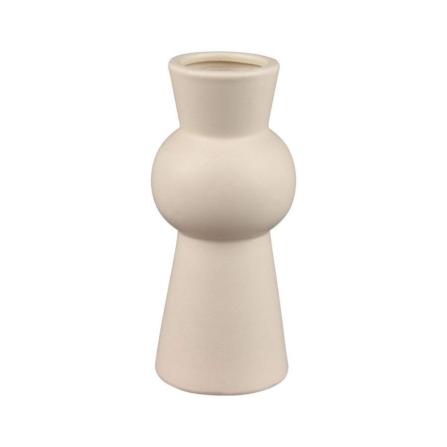Atlas Lighting Arcas Medium Vase | Cream Earthenware | Modern Fluted Neck | Shelf & Tabletop Decor | 3.5 x 3.5 x 8 in | Model AC11046-01