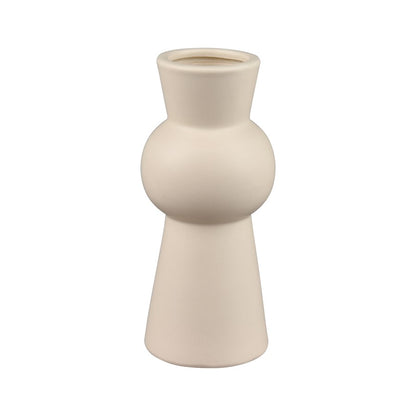 Atlas Lighting Arcas Medium Vase | Cream Earthenware | Modern Fluted Neck | Shelf & Tabletop Decor | 3.5 x 3.5 x 8 in | Model AC11046-01