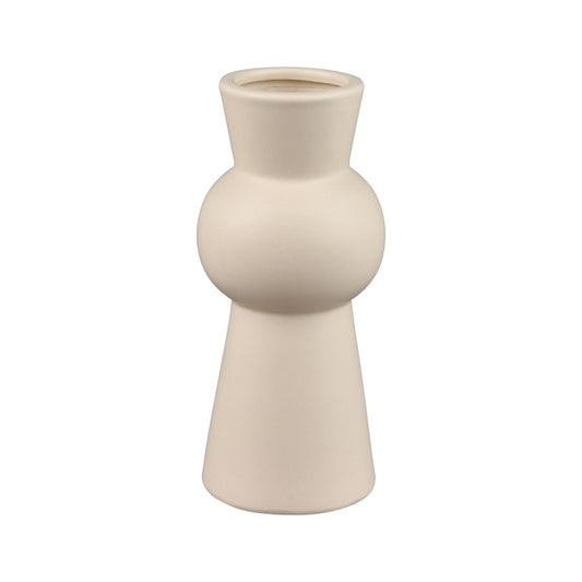 Atlas Lighting Arcas Medium Vase | Cream Earthenware | Modern Fluted Neck | Shelf & Tabletop Decor | 3.5 x 3.5 x 8 in | Model AC11046-01