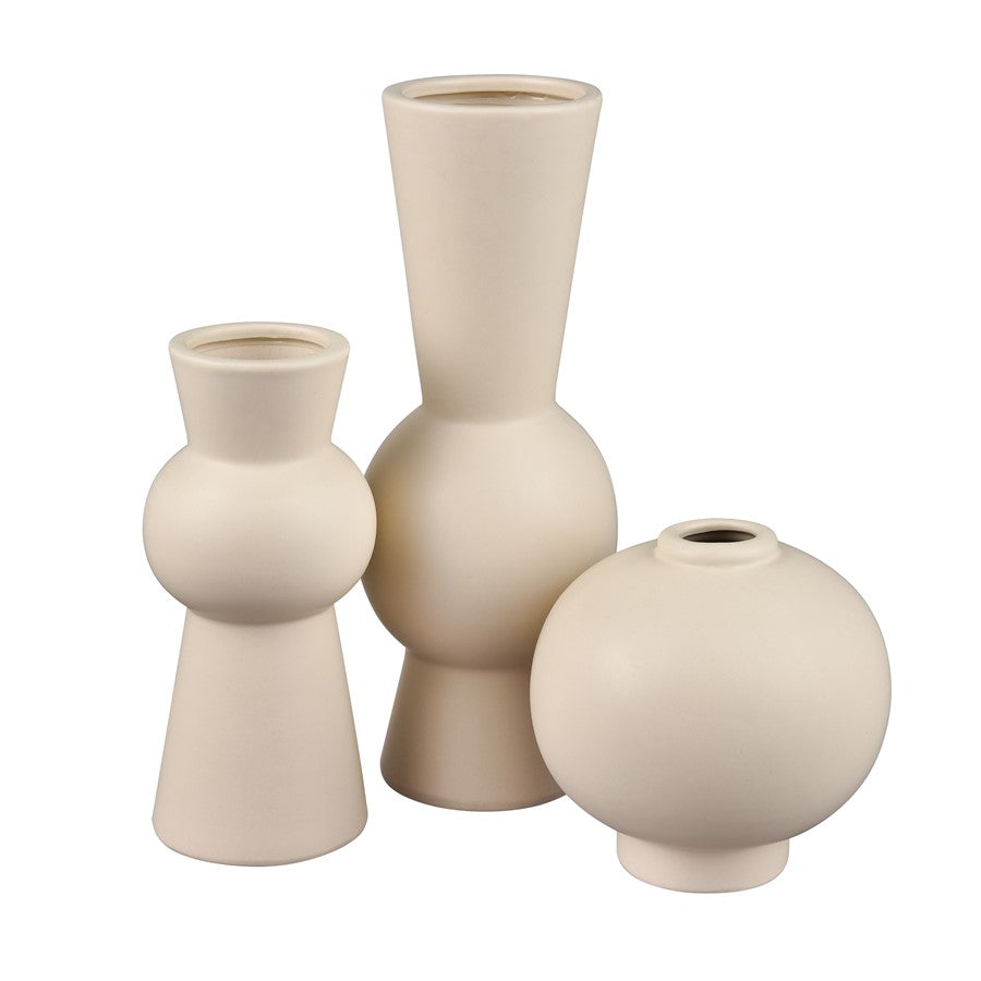 Atlas Lighting Arcas Small Vase | Cream Earthenware | Modern Bud Vase | Shelf & Tabletop Decor | 5.5 x 5.5 x 5.5 in | Model AC11047-01