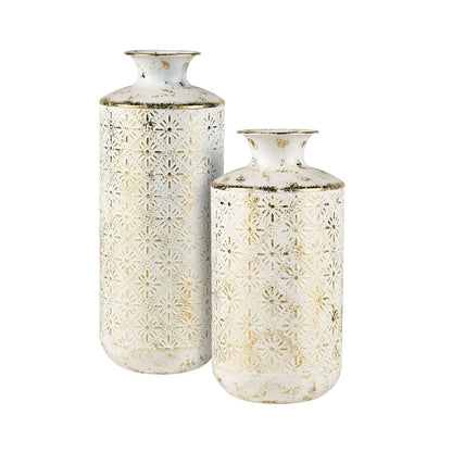Atlas Lighting Ardoz Vase Set of 2 | Antique White & Gold Metal | Traditional Farmhouse Decor | 6.25 x 6.25 x 16 in | Model AC11050-01S