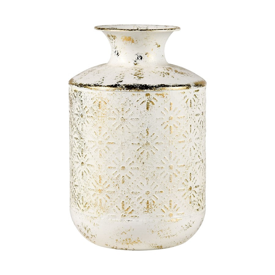 Atlas Lighting Ardoz Vase Set of 2 | Antique White & Gold Metal | Traditional Farmhouse Decor | 6.25 x 6.25 x 16 in | Model AC11050-01S