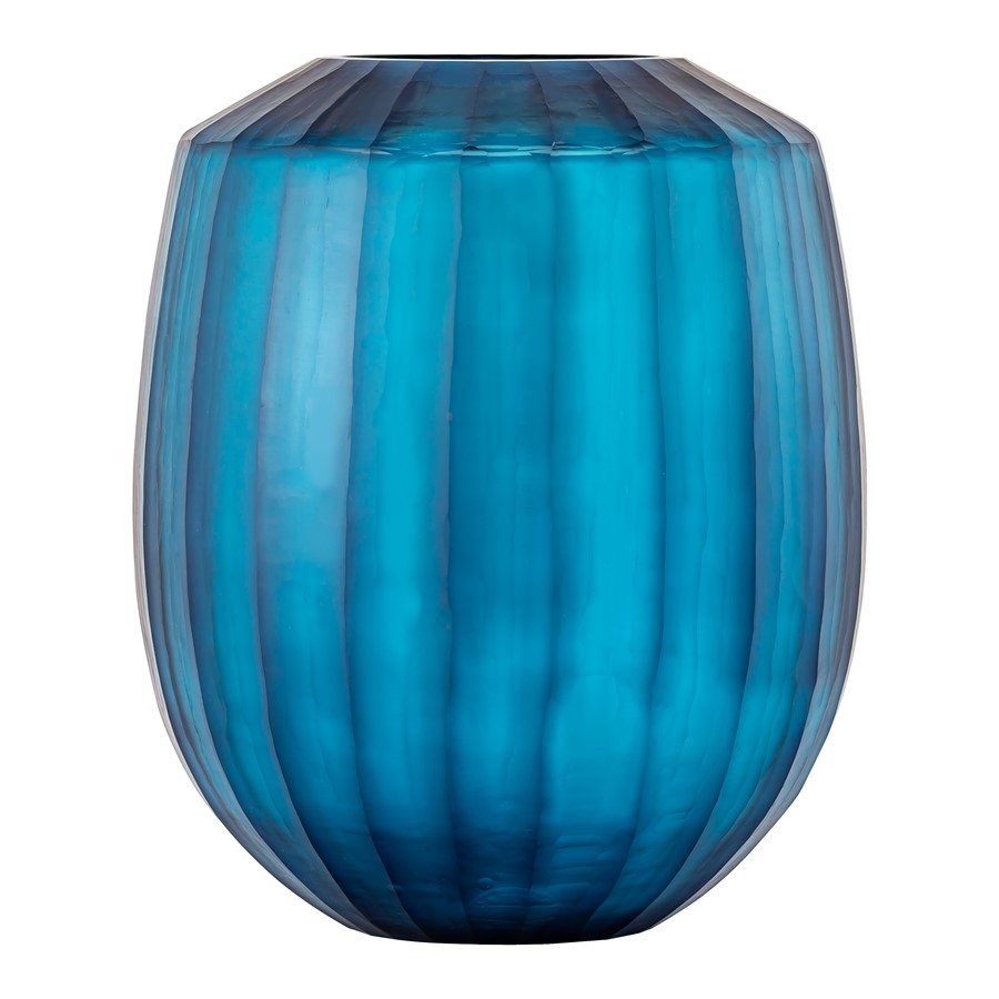 Atlas Aria Large Blue Glass Vase | Faceted Jewel Design | Living Room & Entryway Decor | 10 x 10 x 12.5 in | Model AC11051-01