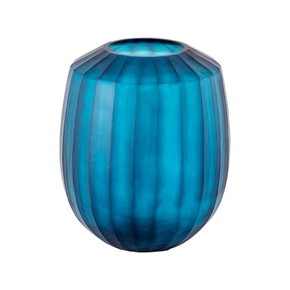 Atlas Aria Large Blue Glass Vase | Faceted Jewel Design | Living Room & Entryway Decor | 10 x 10 x 12.5 in | Model AC11051-01