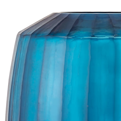 Atlas Aria Large Blue Glass Vase | Faceted Jewel Design | Living Room & Entryway Decor | 10 x 10 x 12.5 in | Model AC11051-01
