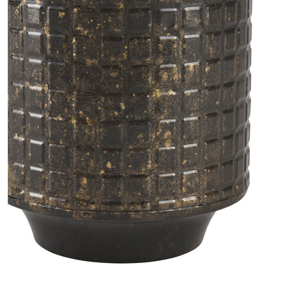 Atlas Armil Small Black & Gold Metal Vase | Etched Square Pattern | Modern Shelf & Table Decor | 6 x 6 x 10 in | Model AC11052-01