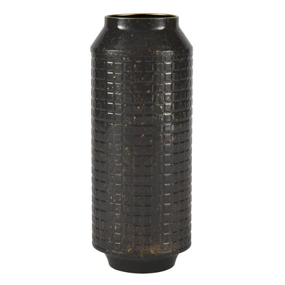 Atlas Armil Large Black & Gold Metal Vase | Etched Square Pattern | Modern Floor & Table Decor | 6 x 6 x 15.75 in | Model AC11052-02