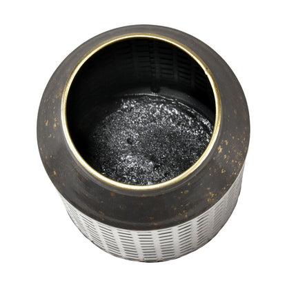 Atlas Armil Large Black & Gold Metal Vase | Etched Square Pattern | Modern Floor & Table Decor | 6 x 6 x 15.75 in | Model AC11052-02