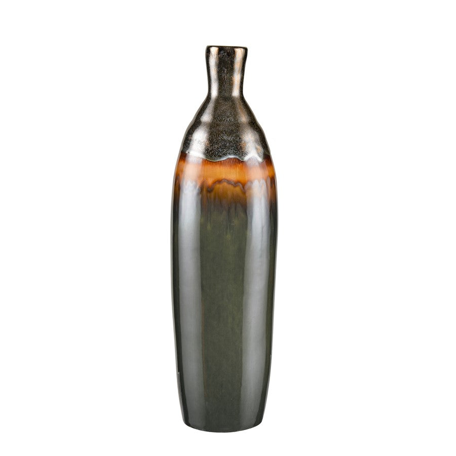 Atlas Arne Large Brown Reactive Earthenware Vase | Ombre Glaze | Entryway & Living Room Decor | 6 x 6 x 20 in | Model AC11054-01