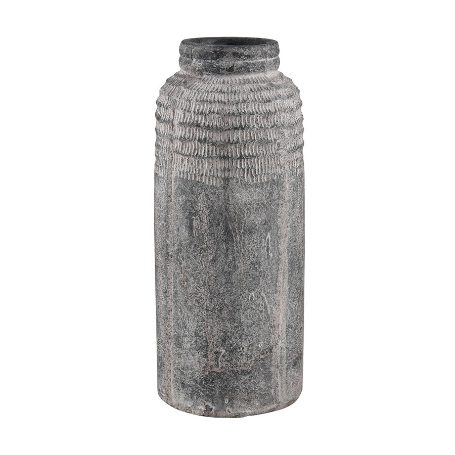 Atlas Lighting Ashe Large Vase | Antique Dark Gray Earthenware | Living Room & Entryway Decor | 6.75 x 6.75 x 15.5 in | Model AC11057-02