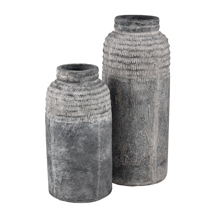 Atlas Lighting Ashe Large Vase | Antique Dark Gray Earthenware | Living Room & Entryway Decor | 6.75 x 6.75 x 15.5 in | Model AC11057-02