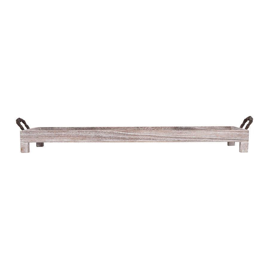 Atlas Lighting Ashwood 32in Long Serving Tray | Natural Wood with Brass Handles | Coffee Table & Kitchen Counter | Model AC11060-01