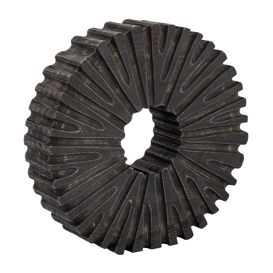 Atlas Lighting Aston 9in Round Tabletop Sculpture | Black Mango Wood Sunburst | Bookshelf & Credenza Decor | 9 x 2 x 9 in | Model AC11061-01