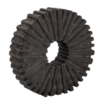 Atlas Lighting Aston 9in Round Tabletop Sculpture | Black Mango Wood Sunburst | Bookshelf & Credenza Decor | 9 x 2 x 9 in | Model AC11061-01