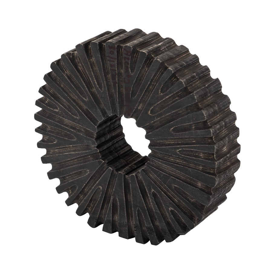 Atlas Lighting Aston 9in Round Tabletop Sculpture | Black Mango Wood Sunburst | Bookshelf & Credenza Decor | 9 x 2 x 9 in | Model AC11061-01