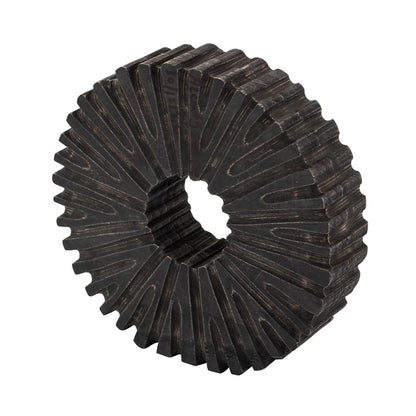 Atlas Lighting Aston 9in Round Tabletop Sculpture | Black Mango Wood Sunburst | Bookshelf & Credenza Decor | 9 x 2 x 9 in | Model AC11061-01