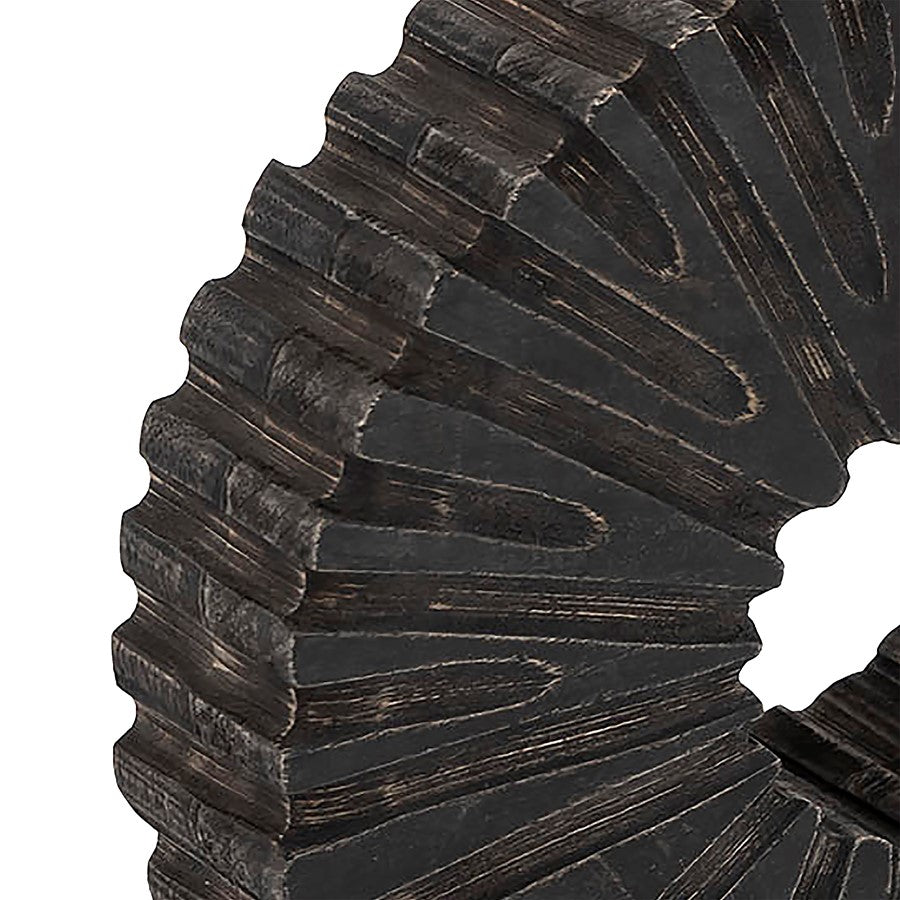 Atlas Lighting Aston 9in Round Tabletop Sculpture | Black Mango Wood Sunburst | Bookshelf & Credenza Decor | 9 x 2 x 9 in | Model AC11061-01